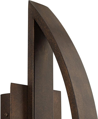 Possini Euro Design Modern Outdoor Wall Light Fixture LED Mottled Coppered Bronze Brown 20 1/2" Arching Steel Frame for Exterior House Porch Patio Outside Deck Garage Yard Front Door Garden Home