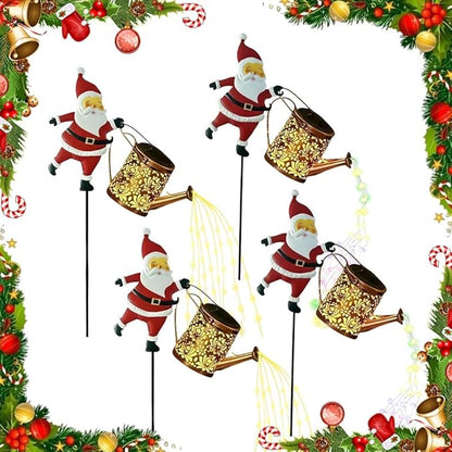Christmas Santa Solar Kettle Lights Garden Lawn Decorative Lights, Santa Kettle Ground Lamp Solar LED Night Light Outdoor Garden Decor for Pathway Yard Patio(4PCS Warm+Colorful Light)