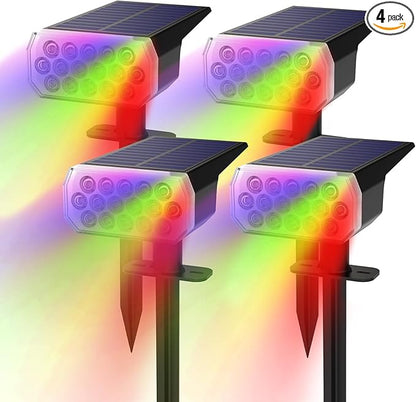 Solar Lights Outdoor Waterproof, 4 Pack RGB Solar Spot Lights Outdoor, 16 LED High Brightness Landscape Lighting, 1800mAh 8 Modes Solar Outdoor Lights for Yard Garden Decor, IP65