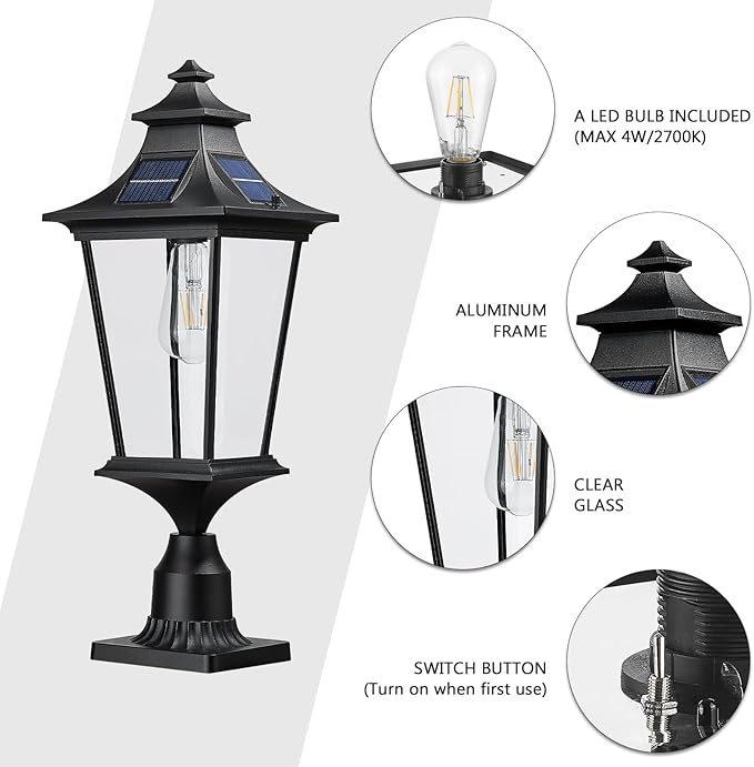 Emliviar 22 Inch Farmhouse Solar Lamp Post Light with Pier Mount, Large Outdoor Post Light for Outside Patio with | Lumora