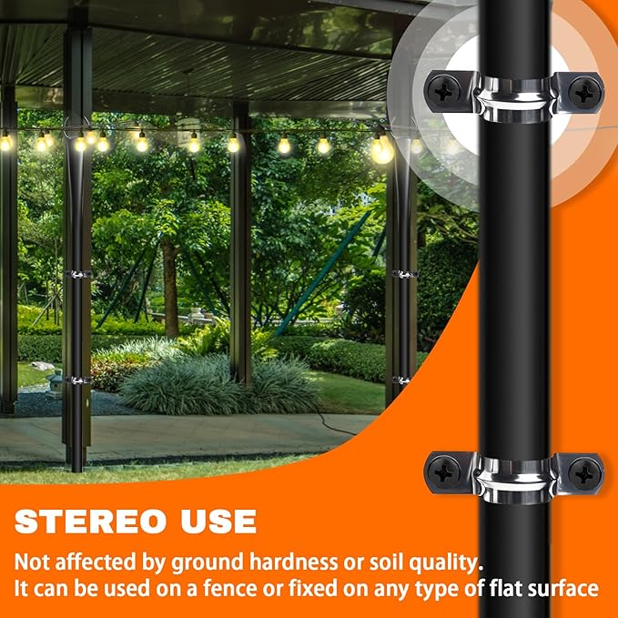 2 Pack 10Ft String Light Poles, Metal Poles with Fork for Outside Lights,Outdoor Metal Light Stand with Fence | Lumora