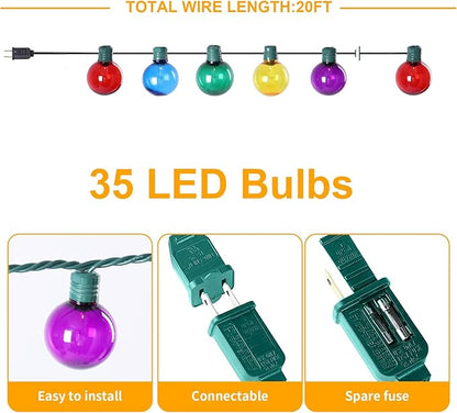 Afirst 21ft Colored Outdoor String Lights Waterproof, 35 Shatterproof Plastic LED Bulbs, UL Listed Patio Lights for Garden, Backyard, Porch, Balcony (Multi-Colored)