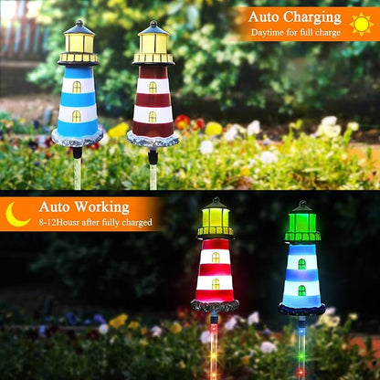 Solar Lights Outdoor 2 Pack, Solar Garden Lamps, Outdoor Decorations, Garden Decorative lamp in The Shape of a Lighthouse, a Unique Gift for Women, a Gift for Grandmother