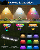 Solar Fence Lights 4 Pack, Warm White, Cool White and RGB Color Glow LED Outdoor Lighting, IP65 Waterproof Outdoor | Lumora