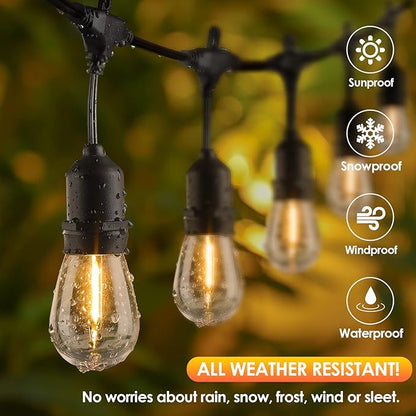 Mlambert 2 Pack 96FT Outdoor String Lights with 60+5 LED Vintage 2700K Bulbs, Dimmable Waterproof Lights for Patio Balcony-192FT in Total-Black Cord