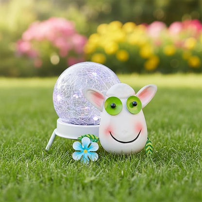 Solar Lights Outdoor Sheep Decor with Crackle Glass Globe Lights - Cute Metal Sheep Decor for Yard Lawn Patio Porch Pathway Tabletop, Housewarming Gifts for Mom Women