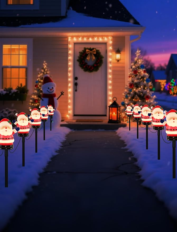 5 Pack Christmas Decorations Outdoor Santa Claus Pathway Lights, Connectable Garden Stakes with C7 Bulbs, UL | Lumora