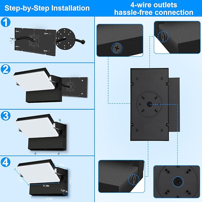 ledmo LED 150W Wall Pack Light Outdoor Switch Control Freely Rotating LED Wall Mount Light 5000K Waterproof Black Modern Flood Security Lighting Fixture for Warehouse Shop Barn Building，4 Pack
