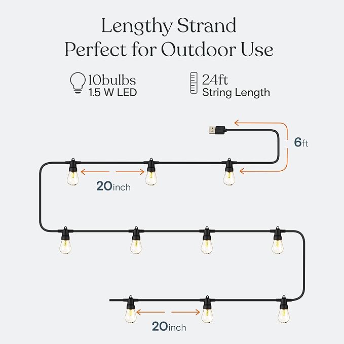 Brightech Bundle Ambience Pro USB Powered String Lights - 24 Ft + 2-Pack 10FT String Light Poles