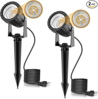 L LOHAS LED 12W Dusk to Dawn Outdoor Lighting, Auto On/Off 3000K Landscape Outdoor Spotlight, IP66 Waterproof Plug in Spot Lights for Yard, Garden, House, Pathway, Plant(2 Pack)