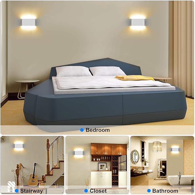 Kawell 12W Waterproof Modern Wall Sconce LED Wall Light Up Down Aluminum Wall Lamp LED Indoor Outdoor for Bathroom Living Room Bedroom Hallway Lounge Porch Corridor, White 3000K