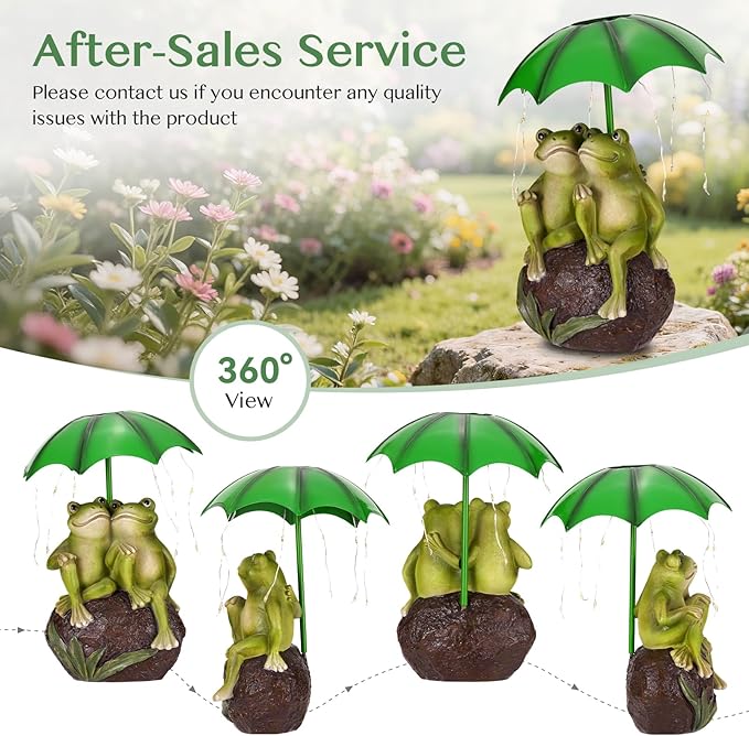 Solar Garden Statues Decor Frog Couple with LED Lights and Umbrella, Spring Outdoor Garden Statues, Frog Statue for Patio, Balcony, Housewarming, Yard Ornaments Gifts for Women