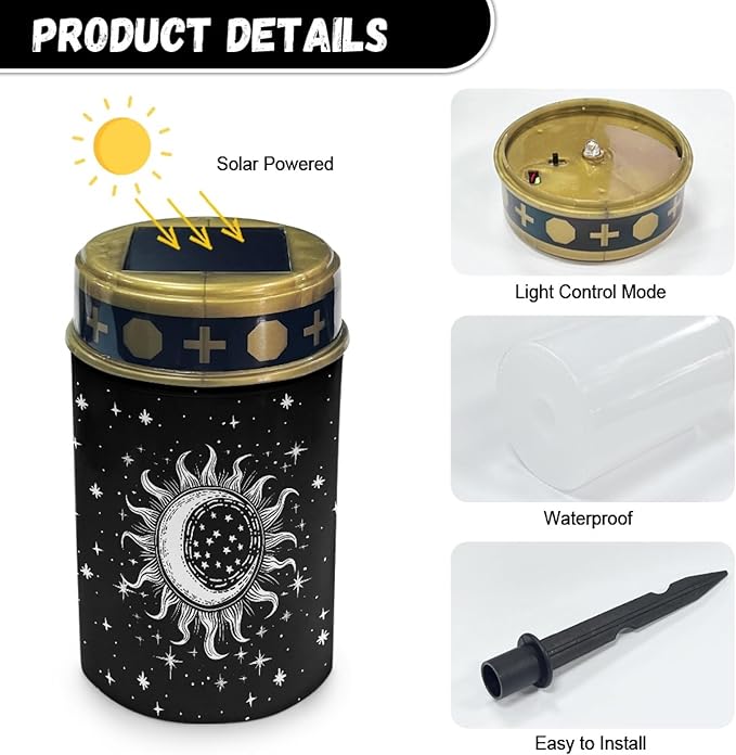 Cemetery Solar Lights for Grave Outdoor Waterproof Moon Star and Sun Solar Garden Stake Lights Black LED Lantern | Lumora