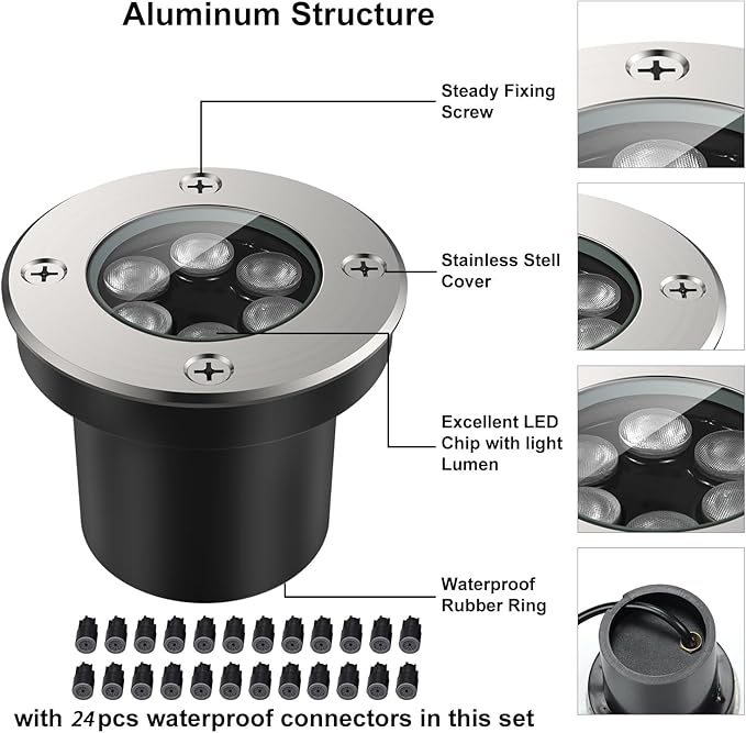JESLED Outdoor Landscape Lights, 6W LED In Ground Well Lights, 12V 24V 3000K Warm White, IP67 Waterproof Low | Lumora