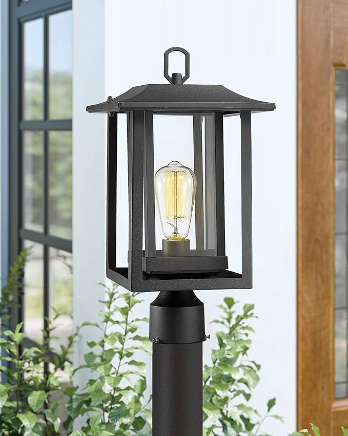 Beionxii Outdoor Post Lights, Large Exterior Lamp Post Light Fixture with Pier Mount Base, Black Cast Aluminum | Lumora