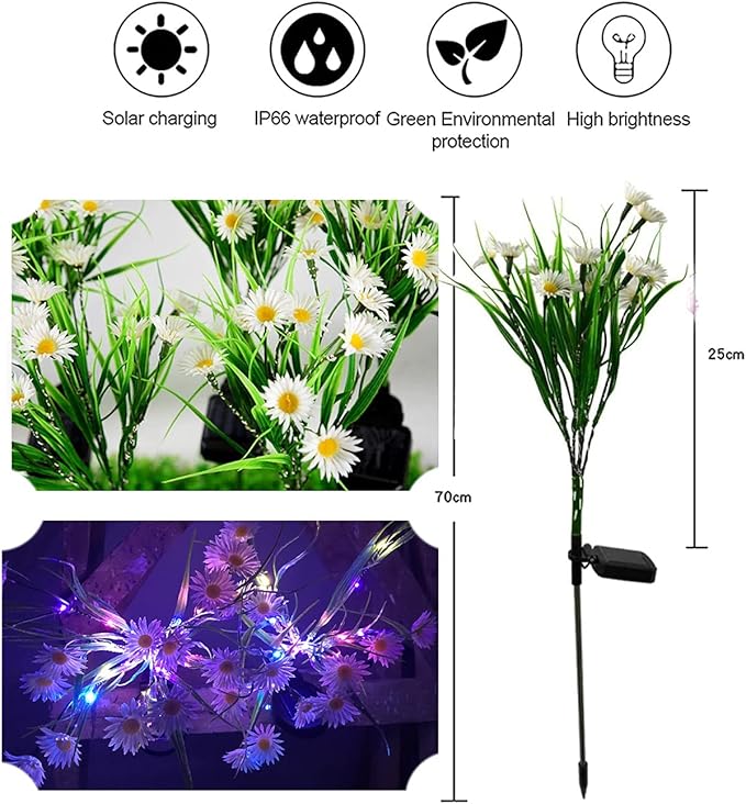 Solar Daisy Flower Decorative Garden Stake Lights, 28 LED, White & Multicolor, Floral Theme, Outdoor Decorations