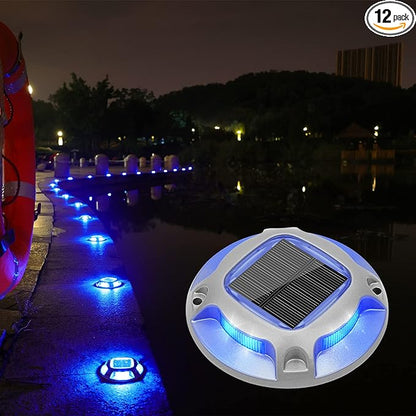 VOLISUN Solar Dock Marine Lights 12 Pack,2 Colors in 1,Outdoor IP68 LED Solar Powered Waterproof Driveway Marker Deck Lights for Warning Step Sidewalk Pathway (White/Blue),Saltwater Resistant