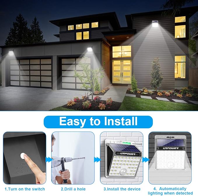 URPOWER Solar Lights Outdoor, 40 LED Motion Sensor Security Lights Solar Flood Lights Waterproof Solar Powered Outdoor Lights for Backyard, Fence, Deck, Patio, Garage (4 Pack)