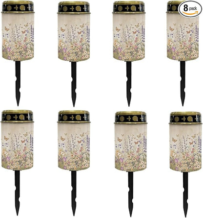 Tropical Floral Outdoor Solar Lights Waterproof,Flameless Warm White Lantern Solar-Powered Fairy Lights for Outside,Landscape Lighting for Yard Patio Driveway,Wall Lights Auto On/Off