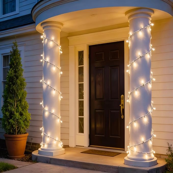 LUCKY SHINE 200 Clear Warm Christmas Lights, UL Certified and Commercial Grade 2 Sets100 Light with White Wire 66 Ft, for Indoor and Outdoor Party, Patio, Trees, Garden.