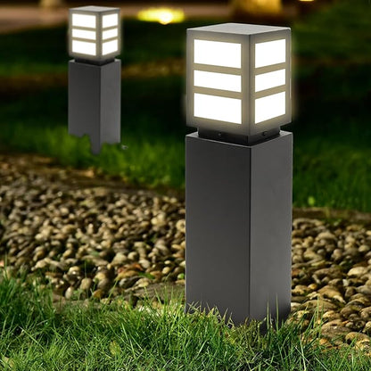 Landscape Path Lights 24" IP65 Waterproof Bollard Lights, Heavy Duty Steel Stable Widened Base E27 Lamp Holder, Modern Outdoor Path Lights Bollard for Lawn, Patio, Courtyard, Driveway, Oblong 1pack