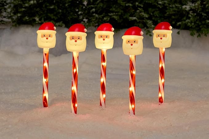 BrylaneHome Christmas Solar Pathway Lights, Set of 5 - Santa Claus