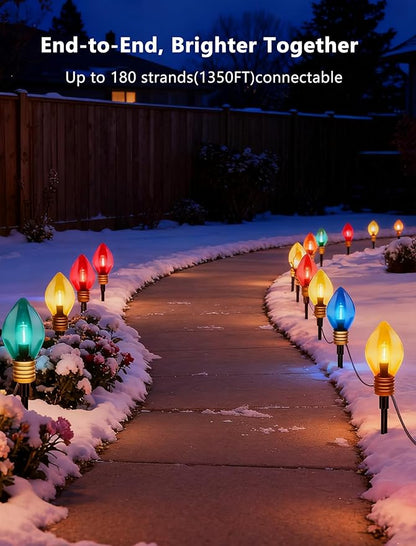 C9 Jumbo Christmas Pathway Lights Outdoor, 6.5Ft Christmas Decorations with 4 7.5'' LED Giant Multicolor Walkway Lights Bulb Waterproof, Vintage Xmas String Light for Lawn Holiday Outside Yard Garden