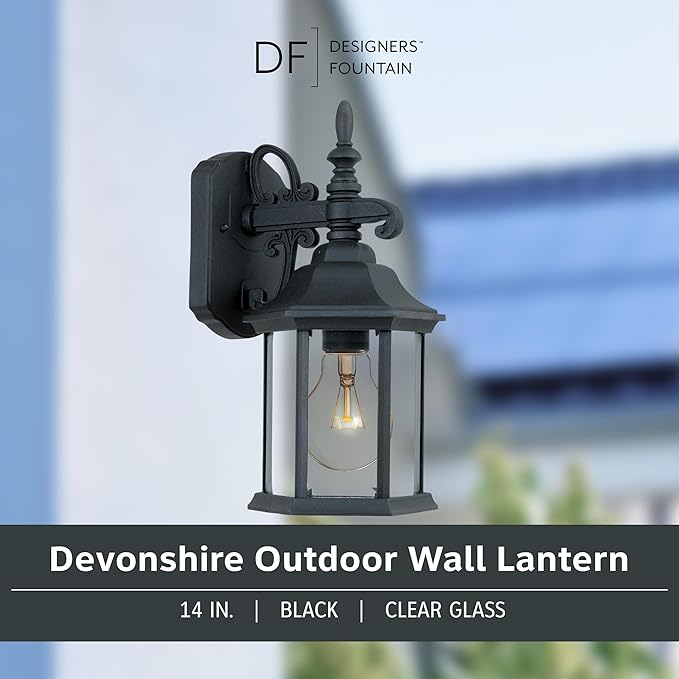 DESIGNERS FOUNTAIN Devonshire Outdoor Light Fixture, 14 Inch Exterior Wall Lantern Sconce for Front Door, Patio and | Lumora