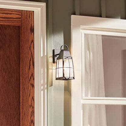 Kichler Tolerand 12" Outdoor Wall Light in Textured Black, 1-Light Exterior Wall Sconce Porch Light with Clear Seeded Glass, (12" H x 5.75" W), 49552BKT