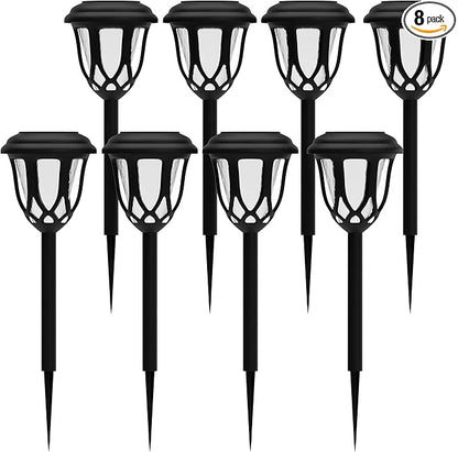 Flash Furniture Hess 8 Pack LED Solar Lights - All-Weather Black Tulip Style Outdoor Solar Powered Lights - Landscape Lighting for Pathway, Garden, & Yard