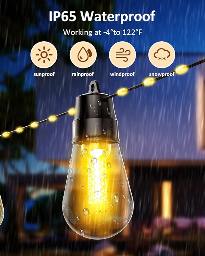 TCL Outdoor String Lights, 46FT 15 Bulbs Patio String Lights, App Control, Colors Changing String Lights for Outside, 84 RGBIC, IP65 Waterproof, Outdoor Lights for Garden, Porch, Cafe, Bistro, Party