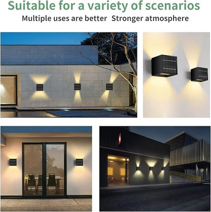 LANFU Solar Powered Motion Sensor Square Outdoor Wall Lights, Black Modern Up and Down Wall Lamps, IP65 Waterproof Warm White 3000K Wall Sconce Light Exterior for Fence Garden Outside