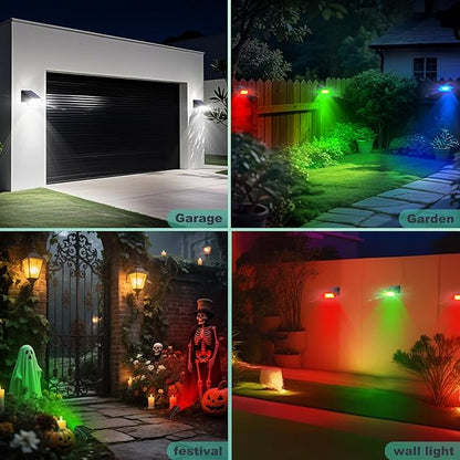 Solar Lights Outdoor Waterproof, 6-Mode RGBW Color Changing, 90° Adjustable, Auto On/Off for Fence, Patio, Garden, Yard, Pathway, Porch (4-Pack)