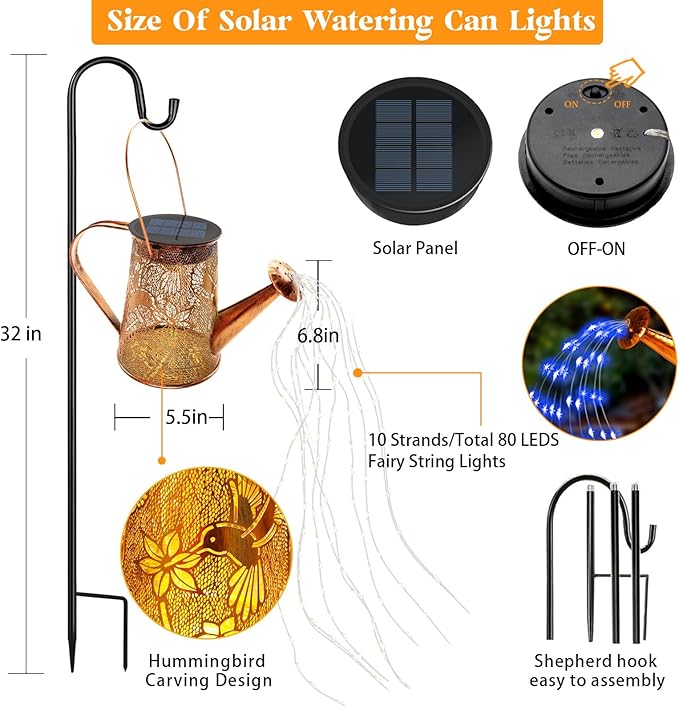 Solar Watering Can Lights, Hummingbird Gifts for Women Mom Grandma Birthday, Waterproof Outdoor Garden Decor Large | Lumora
