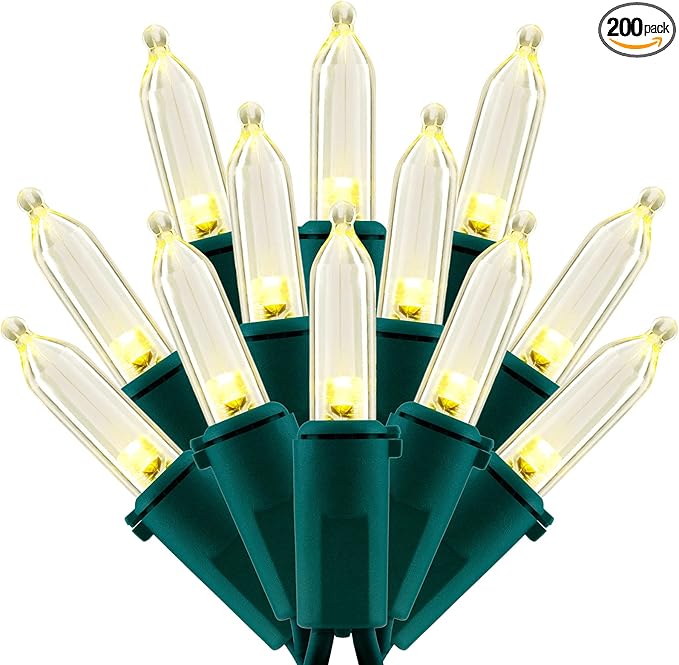 200 Count Warm White LED Christmas Lights, 66 ft Green Wire UL Certified Commercial Grade Holiday String Light Set (Warm White)