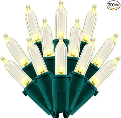200 Count Warm White LED Christmas Lights, 66 ft Green Wire UL Certified Commercial Grade Holiday String Light Set (Warm White)