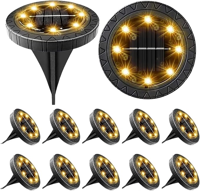 QUQUQ Solar Pathway Lights Solar Powered Ground Lights Waterproof Outdoor LED Disk for Garden Yard Patio Decor(12 Pack)