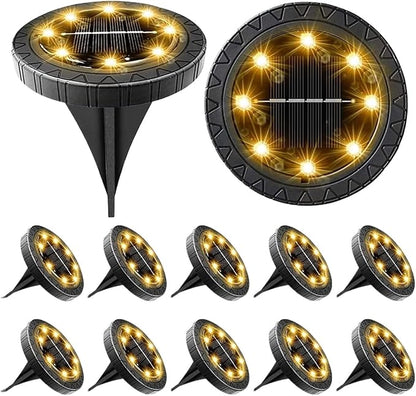 QUQUQ Solar Pathway Lights Solar Powered Ground Lights Waterproof Outdoor LED Disk for Garden Yard Patio Decor(12 Pack)