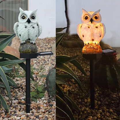 Owl Solar Garden Stake Lights, 2 Pack Owl Outdoor Path Solar Powered Owl Stake Lights for Walkway Yard Lawn Landscape Lighting (White&Brown)