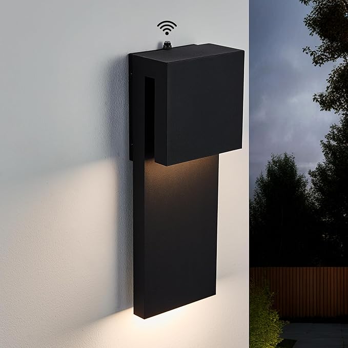 Dusk to Dawn Outdoor Lighting Fixture Wall Mount,Modern Integrated LED 2-Light 17W, Exterior Sensor Front Porch Light,Textured Black,Anti Rust Outside Wall Lights for House,Doorway,Garage