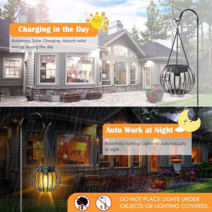 UBright 2 Pack 15" Solar Lights Outdoor Decorative Metal Solar Lanterns Outdoor Waterproof Hanging Lights for Outside Lanterns for Garden Yard Patio