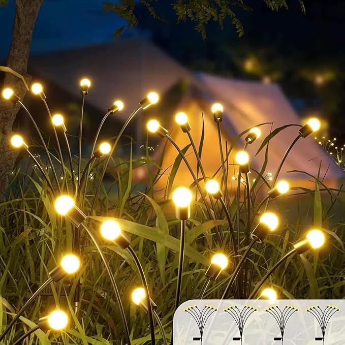 Solar Waterproof Outdoor Lights New Upgrade Solar Garden Lights, Swaying Fireflies, Suitable for Garden Decoration, Patio, Path & Holiday Decoration. (4 Packs - 32 LED)