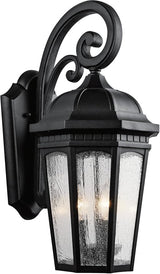 Kichler Courtyard 22.25" 3 Light Outdoor Wall Light with Clear Seeded Glass in Textured Black | Lumora