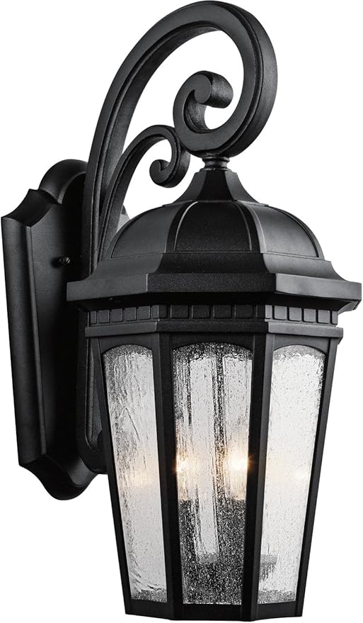 Kichler Courtyard 22.25" 3 Light Outdoor Wall Light with Clear Seeded Glass in Textured Black | Lumora