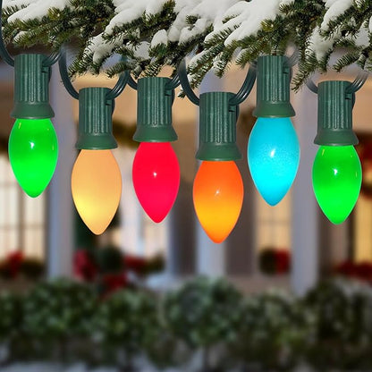 Christmas Lights Outdoor 25Ft C7 Incandescent Christmas Lights with 27 Multicolor Ceramic Glass Bulb(2 Spare), Connectable Vintage Xmas String Light for Outside Patio Porch Party Wedding Garden Decor