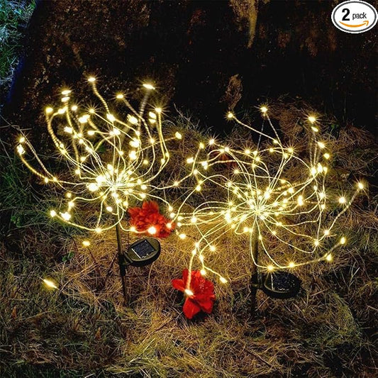EpicGadget Solar Firework Light, 105 LED Warm Light Outdoor Firework Solar Garden Decorative Lights for Walkway Pathway Backyard Christmas Decoration Parties (Warm White) (2 Pieces)