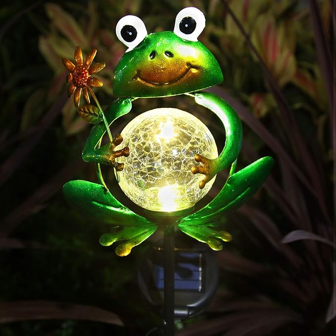 Litake Frog Solar Lights Outdoor Garden Decorative, Solar Frog Outdoor Decor for Garden, Auto ON/Off Solar Powered Stake Lights for Christmas Lawn Ornaments Patio Yard