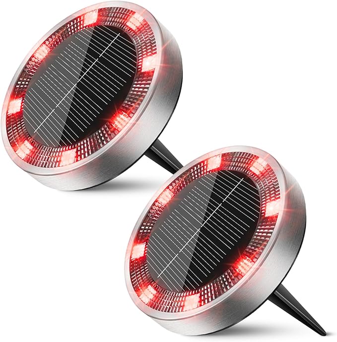 Peasur Mini Solar Ground Lights Outdoor, 2 Pack Flat Solar Powered Disc Lights, IP68 Waterproof, Anti-Rust | Lumora
