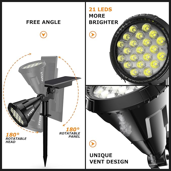 Solar Spot Lights Outdoor, 21 LEDs Brightness Solar Outdoor Lights IP67 Waterproof, 2-in-1 Adjustable Outdoor | Lumora