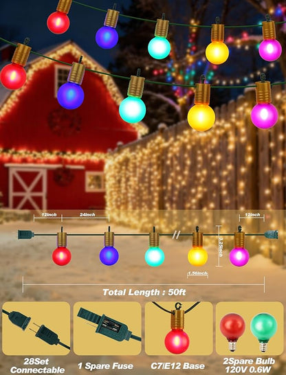 50FT Multicolor G40 LED Globe String Lights - Festive Outdoor Party Lights, Shatterproof & Weatherproof for Patio, Garden, Wedding, Porch, Cafe Decor, Connectable